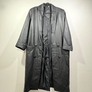 Preston and York Leather Trench Coat Black Button Pockets